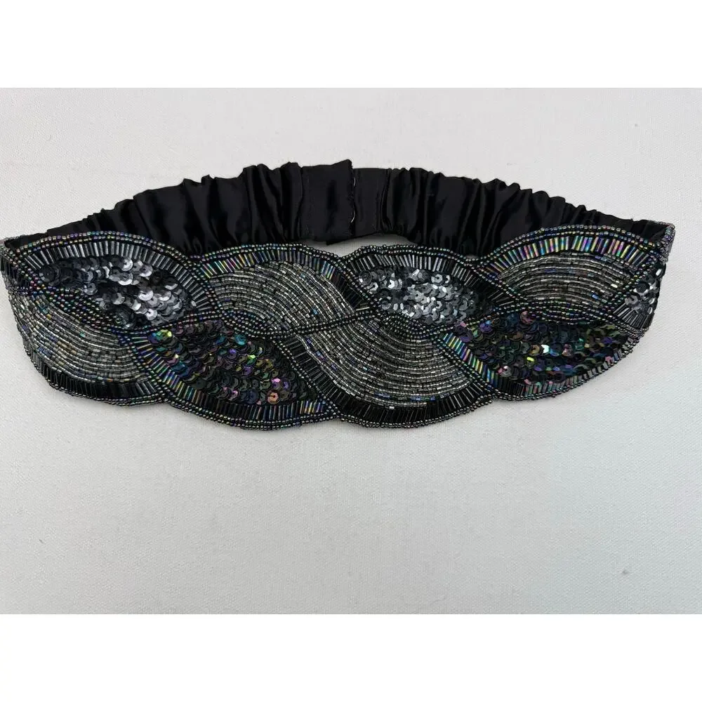 Vintage 1980s–90s Black Beaded Sequin Evening Belt One Size